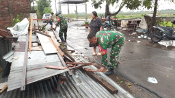 Hujan Disertai Angin Kencang Robohkan Warung Rujak Cingur di Mulyodadi — Babinsa dan Warga Sigap Wujudkan Gotong Royong