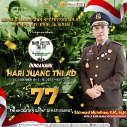 Kepala Kejaksaan Negeri Sidoarjo mengucapkan selamat hari Juang TNI AD ke 77 Tahun 2022