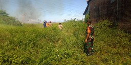 Serma Edi Babinsa Koramil 0816/05, Gercep Bantu Atasi Kebakaran Lahan Alang-Alang Di Wilayah Binaan.