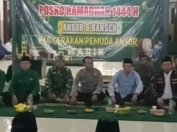 Babinsa Koramil 0816/11 Tarik Hadiri Giat Pembukaan Posko Ramadhan Satkoryon Banser dan PAC GP ANSOR Tarik.