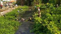 Koramil 0816/10 Balongbendo melaksanakan Karya Bakti Pembersihan Sungai