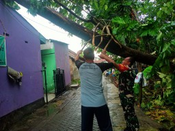 Babinsa Lebo Koramil 0816/01 Sidoarjo tanggap darurat cuaca extrem.
