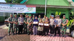 Sinergitas TNI-POLRI, Koramil 0816/05 & Polsek Tulangan Berikan Bantuan Sembako kepada Warga Kurang Mampu