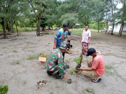 Babinsa Koramil 0816/08 Jabon dan Warga Luncurkan Program Penanaman 150 Bibit Pohon Mahoni dan Pete di Pulau Lusi, Desa Kedung Pandan
