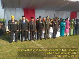 Segenap Warga Kec. Tarik Meriahkan Upacara Detik-detik Proklamasi Kemerdekaan Republik Indonesia Ke-79 Tahun 2024 Di Lapangan Tarik