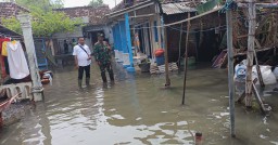 Pemantauan & Monitoring Babinsa Bersama Pemdes Kejadian Banjir Akibat Luapan Sungai Kali Alo Di Desa Penatarsewu