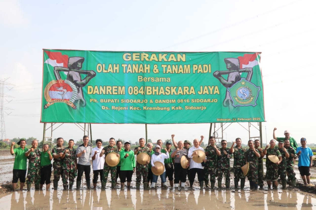 Gerakan olah tanah, tanam padi bersama Danrem 084/BJ di Kec. Krembung