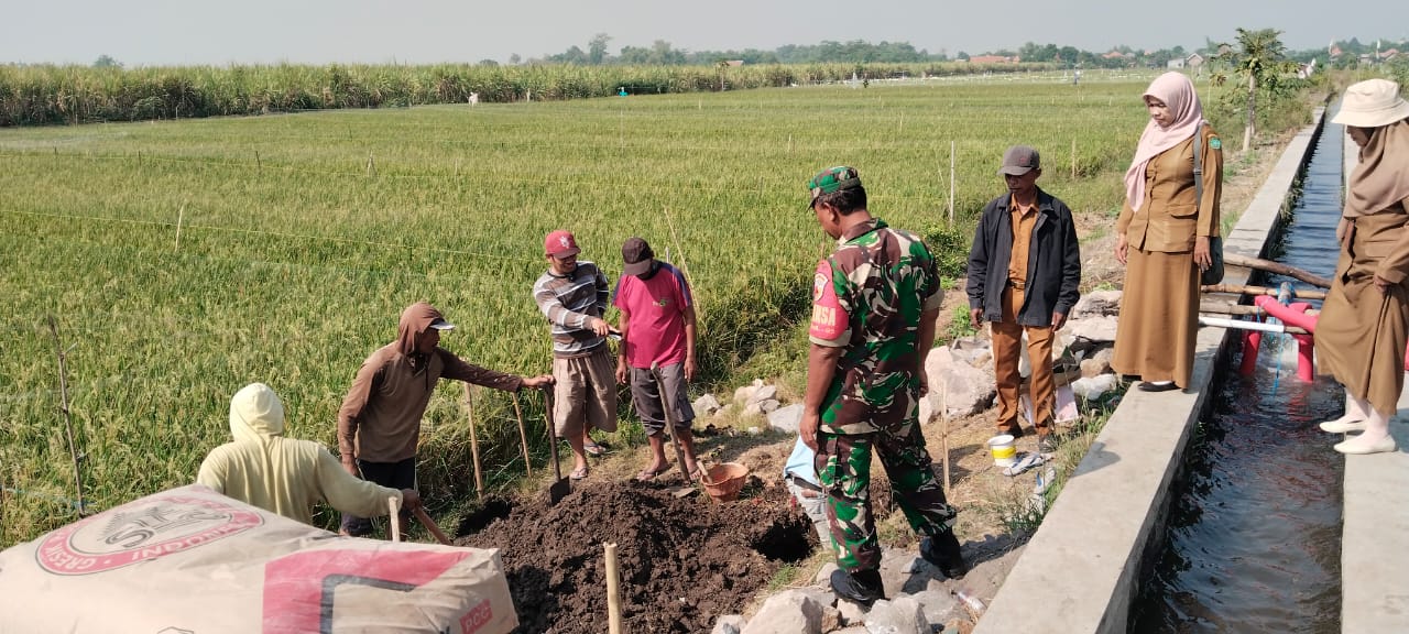Serma Sukardi Babinsa Koramil 0816/05 Tulangan, Bantu Pembangunan Rumah Pompa Air untuk Petani Poktan Harapan Makmur 2